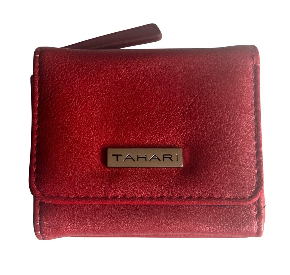Tahari Red RFID Wallet Vegan Leather Trifold Mini Compact